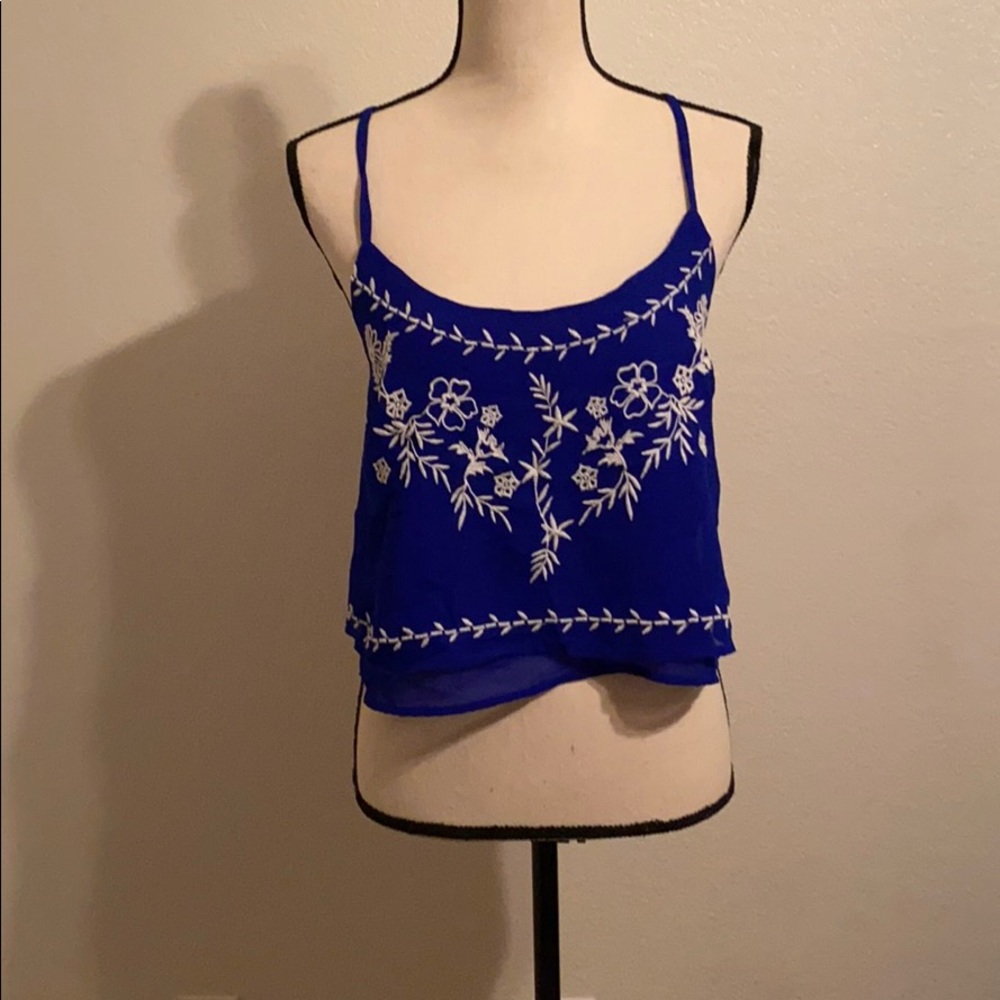 Blue embroidered tank
